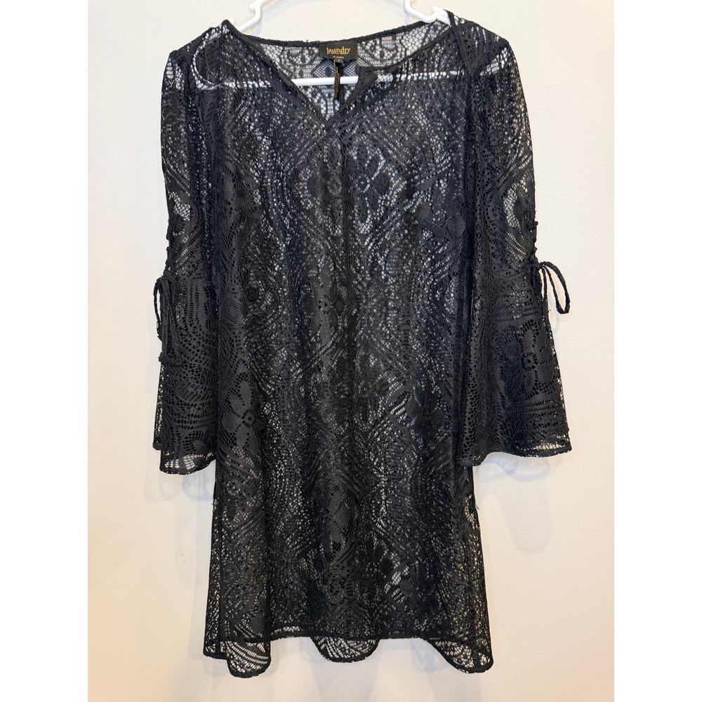 Laundry by Shelli Segal Black Lace Bell Sleeve Coverup Boho Goth Tunic Size 4